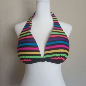 Tahiti black multicolor striped swim top size L holiday‎ beach